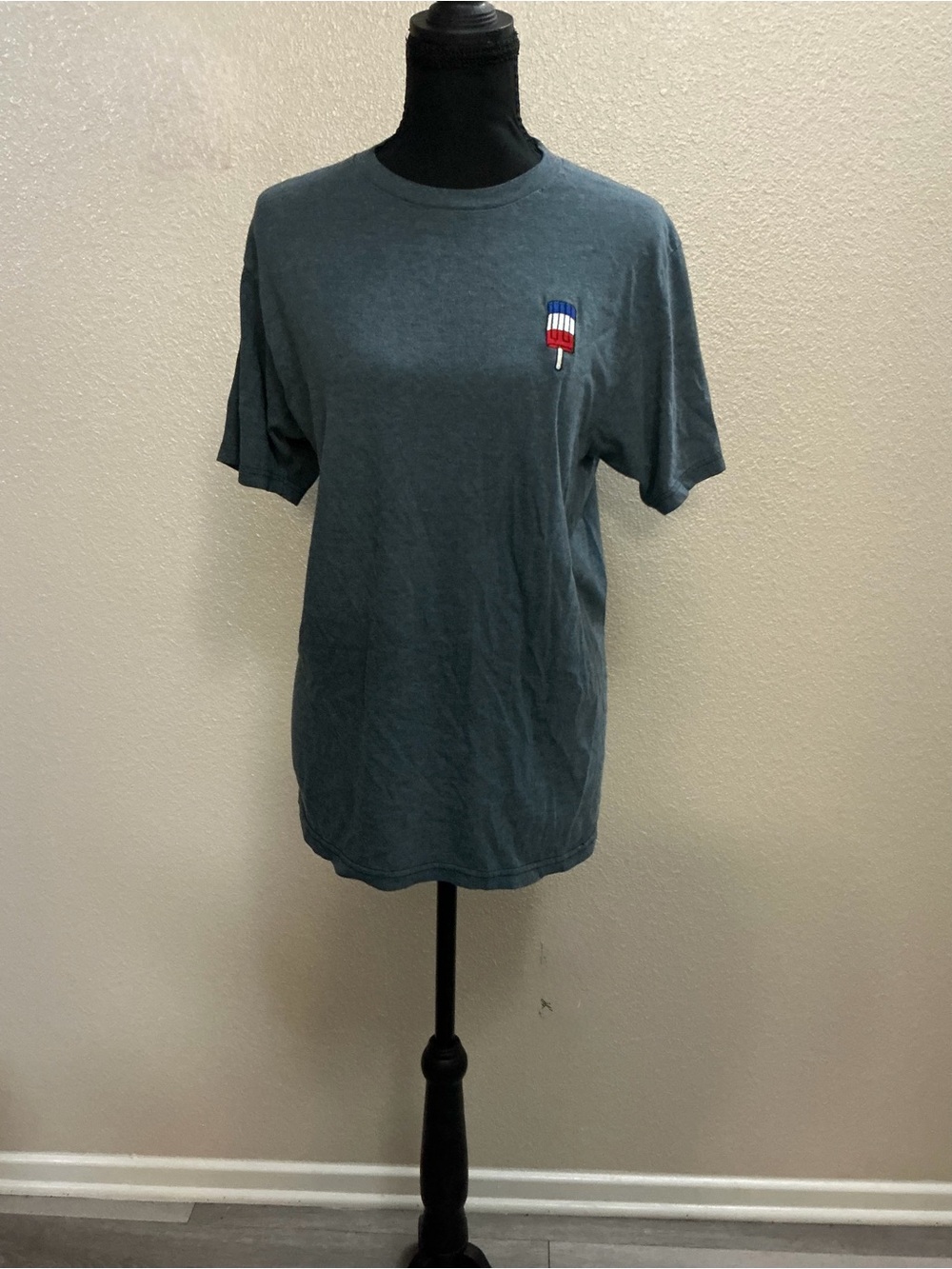Eighty Eight Slate Blue Short Sleeve Crewneck Tee with Popsicle Chest Graphic